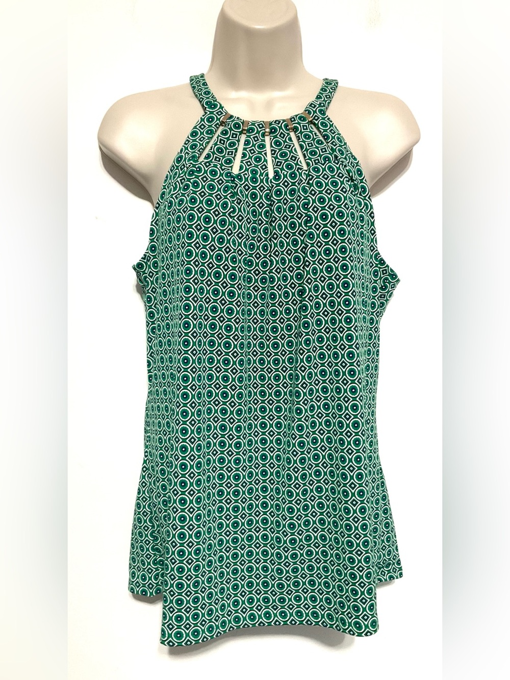 White House Black Market Green Geometric Halter Tank Top